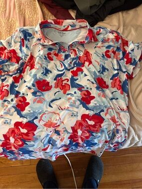 Walter hagen Floral Polo - Red & Blue on White